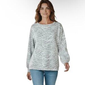 Ellen Tracy Women's Zebra Sweater S Gray & White Soft Knit Jacquard Long Sleeve